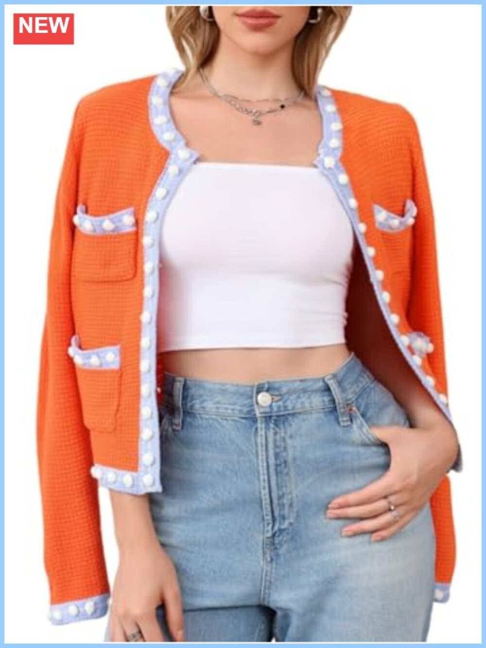 Cropped Chunky Knit Cardigan Open Front Jackie O Sweater Button Down